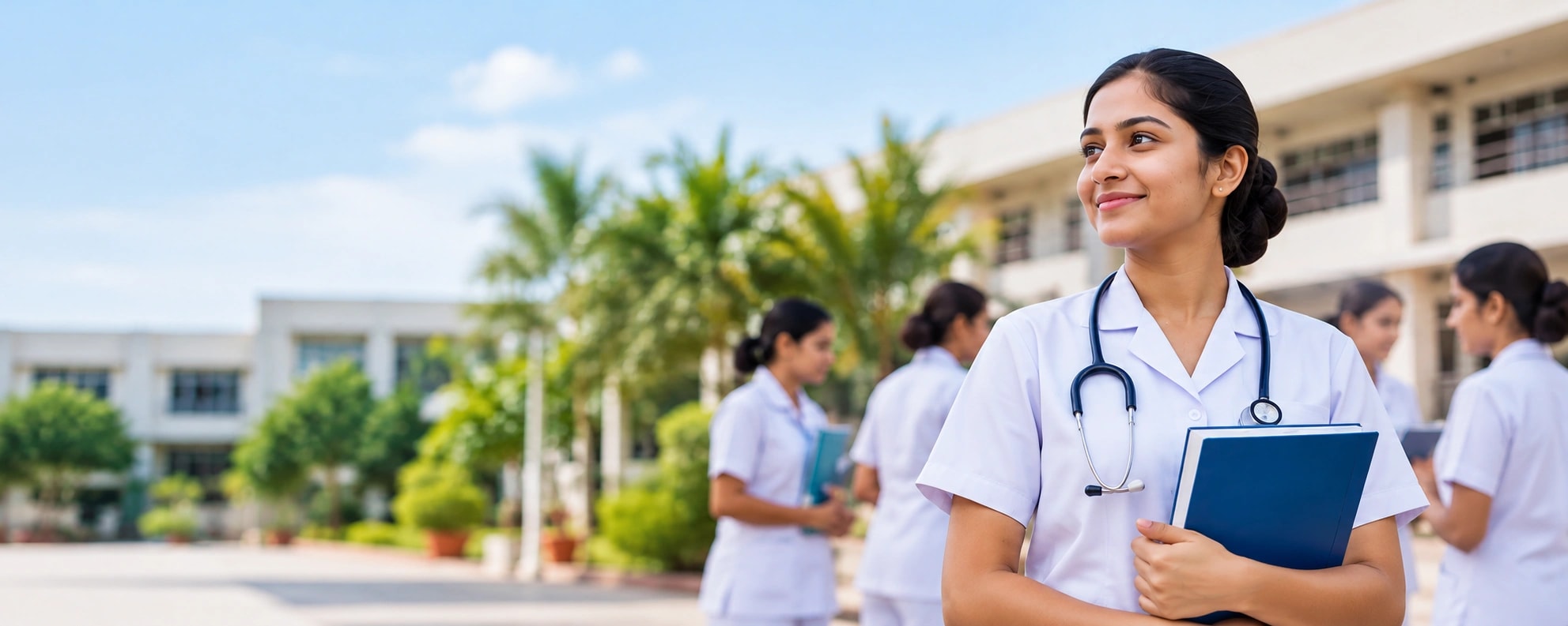 Nursing student with stethoscope and notebook